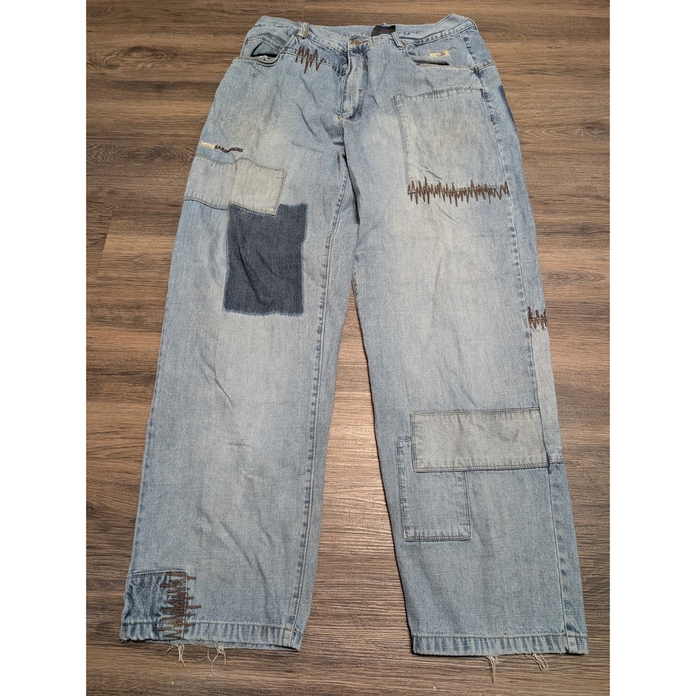 School‎ of Hard Knocks SOHK Baggy Patchwork Barrel Jeans Mens 38  Streetwear 90s